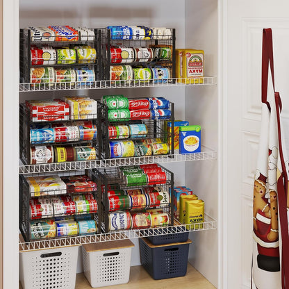 2-Tier Stackable Rack Organizer for Pantry, Adjustable Dispenser Holds Up to 120 Cans, Storage Holder for Various Ounces of Canned Drinks, Black