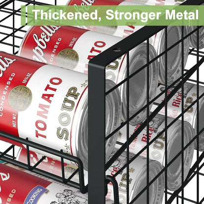 2-Tier Stackable Rack Organizer for Pantry, Adjustable Dispenser Holds Up to 120 Cans, Storage Holder for Various Ounces of Canned Drinks, Black