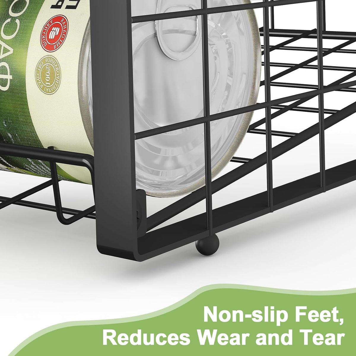 2-Tier Stackable Rack Organizer for Pantry, Adjustable Dispenser Holds Up to 120 Cans, Storage Holder for Various Ounces of Canned Drinks, Black