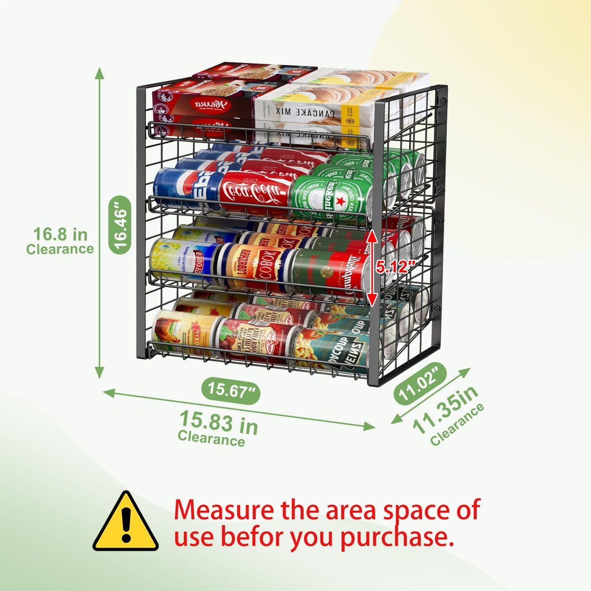 2-Tier Stackable Rack Organizer for Pantry, Adjustable Dispenser Holds Up to 120 Cans, Storage Holder for Various Ounces of Canned Drinks, Black