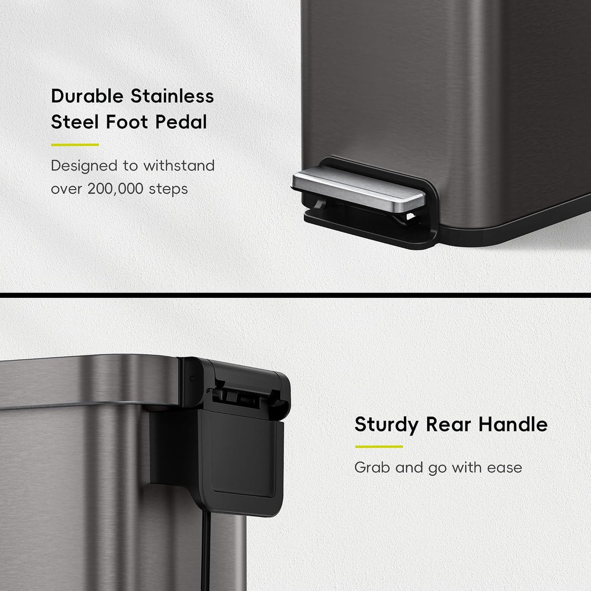 Hudson Slim 50L / 13.2 Gallon Kitchen Trash Can with Lid, Stainless Steel Step Garbage Can for Kitchen or Home, Space-Saving Garbage Can with Soft Close Lid, Stay-Open, Liner Ring, Handle