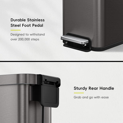 Hudson Slim 50L / 13.2 Gallon Kitchen Trash Can with Lid, Stainless Steel Step Garbage Can for Kitchen or Home, Space-Saving Garbage Can with Soft Close Lid, Stay-Open, Liner Ring, Handle
