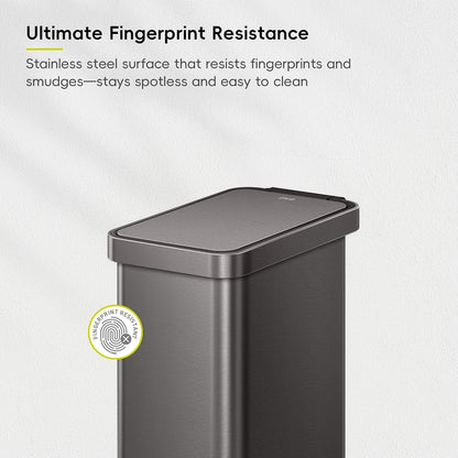 Hudson Slim 50L / 13.2 Gallon Kitchen Trash Can with Lid, Stainless Steel Step Garbage Can for Kitchen or Home, Space-Saving Garbage Can with Soft Close Lid, Stay-Open, Liner Ring, Handle