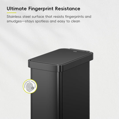 Hudson Slim 50L / 13.2 Gallon Kitchen Trash Can with Lid, Stainless Steel Step Garbage Can for Kitchen or Home, Space-Saving Garbage Can with Soft Close Lid, Stay-Open, Liner Ring, Handle