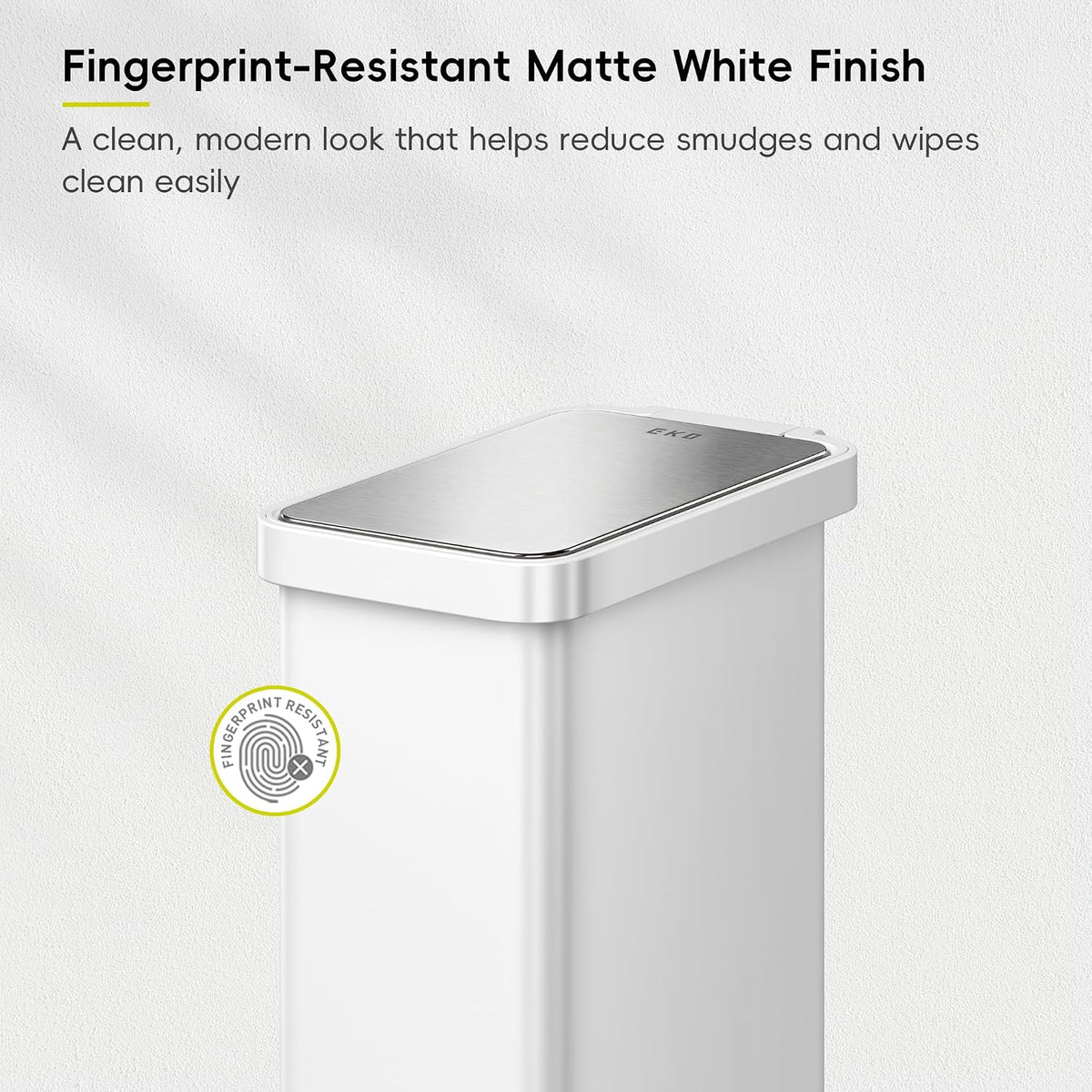 Hudson Slim 50L / 13.2 Gallon Kitchen Trash Can with Lid, Stainless Steel Step Garbage Can for Kitchen or Home, Space-Saving Garbage Can with Soft Close Lid, Stay-Open, Liner Ring, Handle