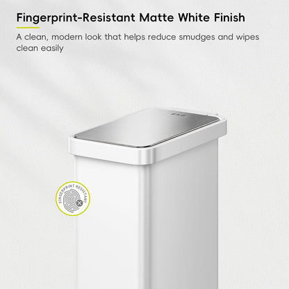 Hudson Slim 50L / 13.2 Gallon Kitchen Trash Can with Lid, Stainless Steel Step Garbage Can for Kitchen or Home, Space-Saving Garbage Can with Soft Close Lid, Stay-Open, Liner Ring, Handle