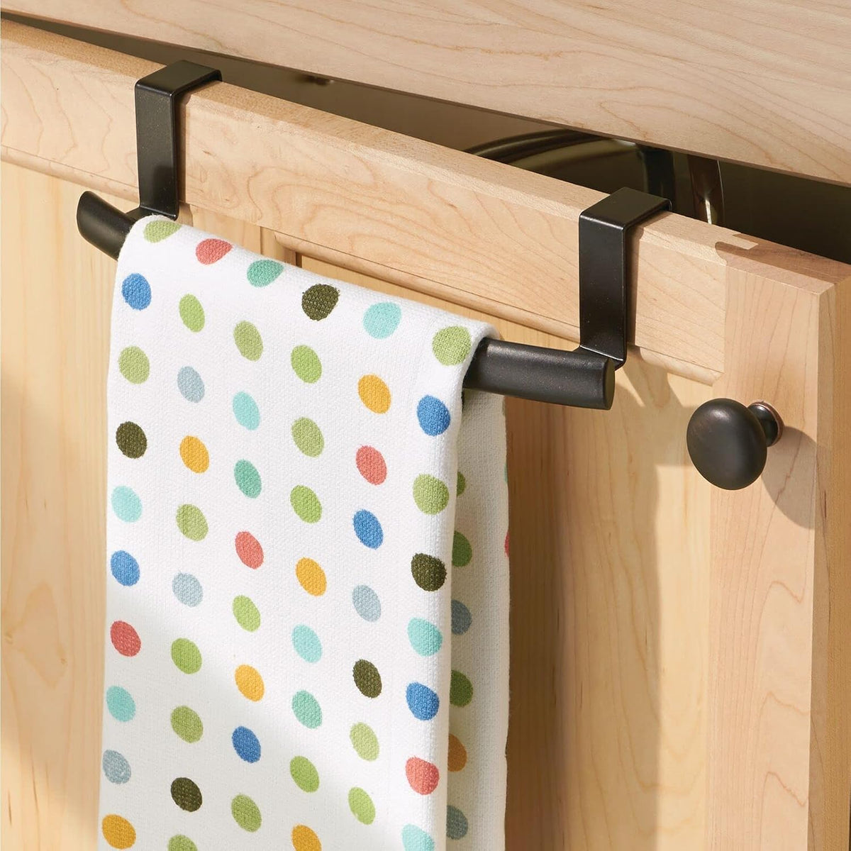 Steel Over Door Curved Towel Bar Storage, Hanger for Cabinet or Cupboard, Holder Rack for Kitchen, Bathroom - Holds Hand/Dish Towels, Washcloths - Spira Collection - 2 Pack - Brushed Chrome