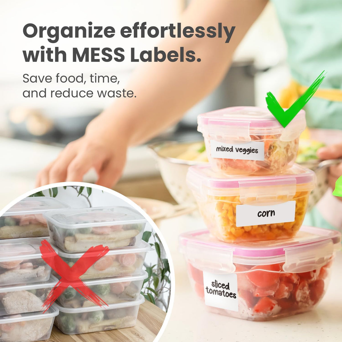 Removable Food Labels for Containers (96-Pack) 1x3 & 1.5" Erasable Kitchen Labels for Organizing, Freezer & Fridge, White Dry Erase Labels for Jars