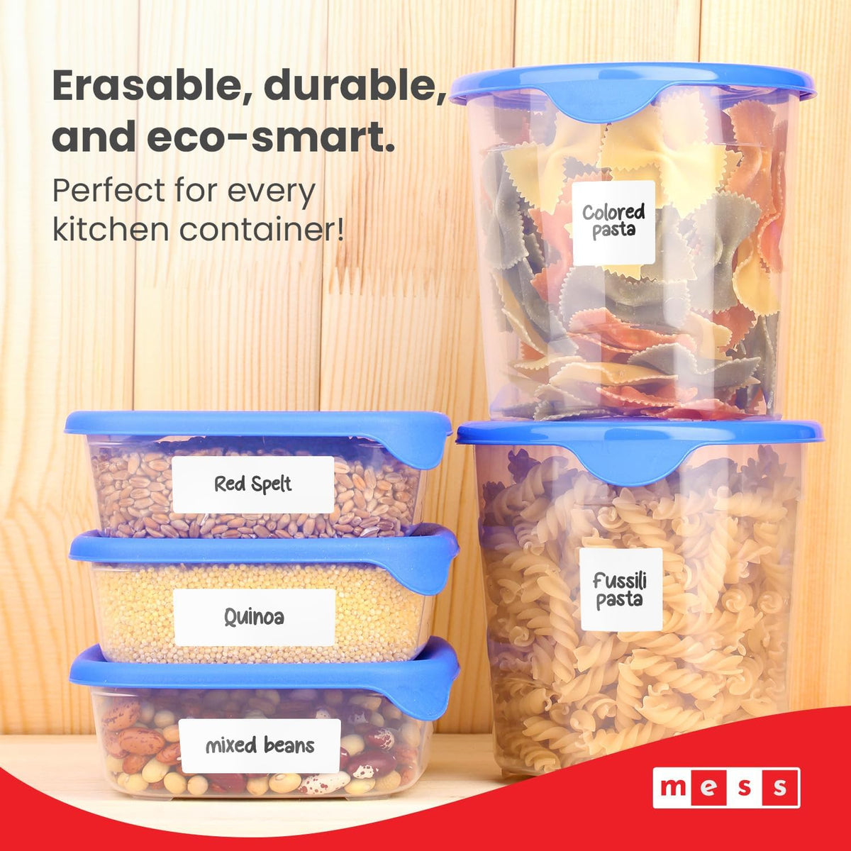 Removable Food Labels for Containers (96-Pack) 1x3 & 1.5" Erasable Kitchen Labels for Organizing, Freezer & Fridge, White Dry Erase Labels for Jars