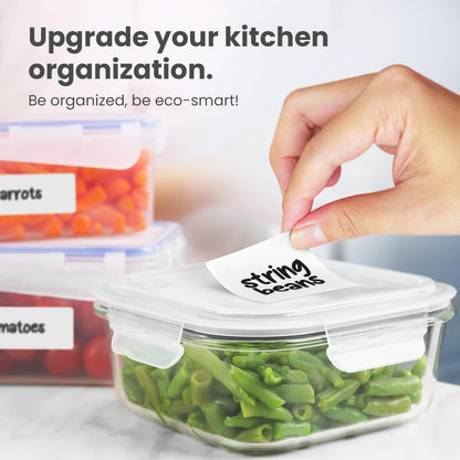 Removable Food Labels for Containers (96-Pack) 1x3 & 1.5" Erasable Kitchen Labels for Organizing, Freezer & Fridge, White Dry Erase Labels for Jars