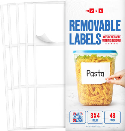 Removable Food Labels for Containers (96-Pack) 1x3 & 1.5" Erasable Kitchen Labels for Organizing, Freezer & Fridge, White Dry Erase Labels for Jars