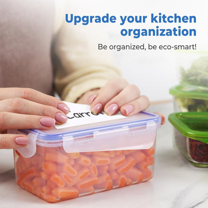 Removable Food Labels for Containers (96-Pack) 1x3 & 1.5" Erasable Kitchen Labels for Organizing, Freezer & Fridge, White Dry Erase Labels for Jars