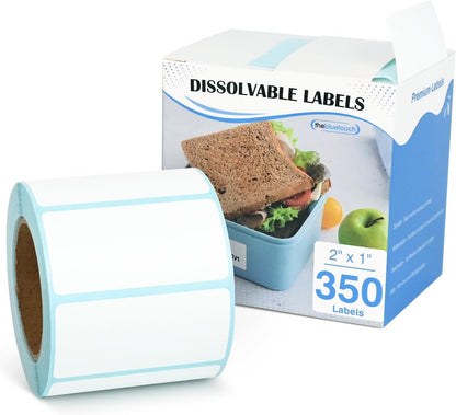 350（1 Rolls） Dissolvable Food Labels with Dispenser, 1" x 2" | BPA-Free Water Dissolving Labels, No Residue, Ideal for Freezer Meal Prep Containers, Glass Jars & Storage Bags