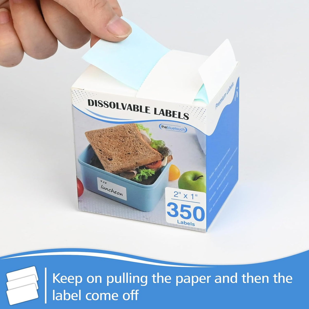 350（1 Rolls） Dissolvable Food Labels with Dispenser, 1" x 2" | BPA-Free Water Dissolving Labels, No Residue, Ideal for Freezer Meal Prep Containers, Glass Jars & Storage Bags