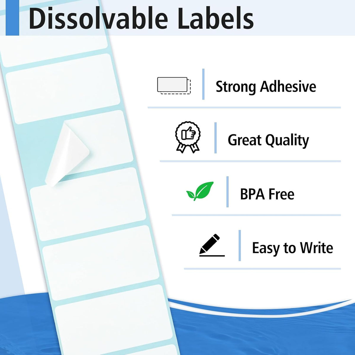 350（1 Rolls） Dissolvable Food Labels with Dispenser, 1" x 2" | BPA-Free Water Dissolving Labels, No Residue, Ideal for Freezer Meal Prep Containers, Glass Jars & Storage Bags