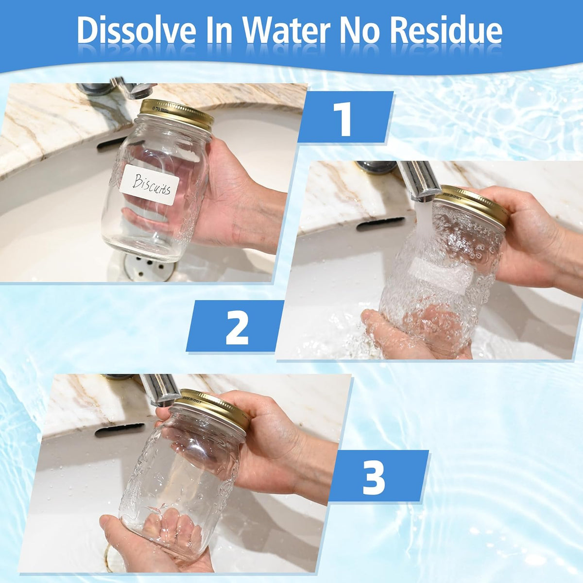 350（1 Rolls） Dissolvable Food Labels with Dispenser, 1" x 2" | BPA-Free Water Dissolving Labels, No Residue, Ideal for Freezer Meal Prep Containers, Glass Jars & Storage Bags