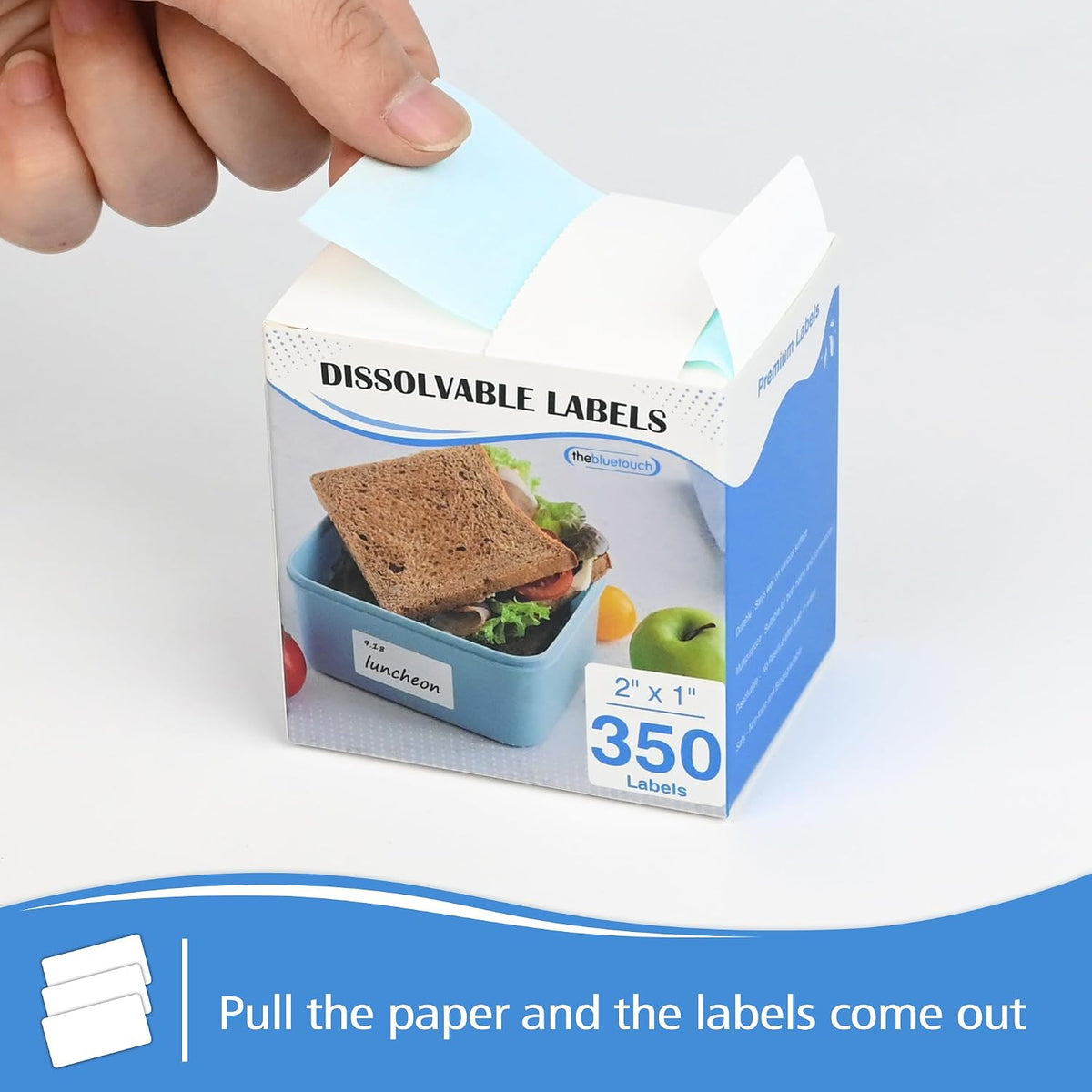 350（1 Rolls） Dissolvable Food Labels with Dispenser, 1" x 2" | BPA-Free Water Dissolving Labels, No Residue, Ideal for Freezer Meal Prep Containers, Glass Jars & Storage Bags