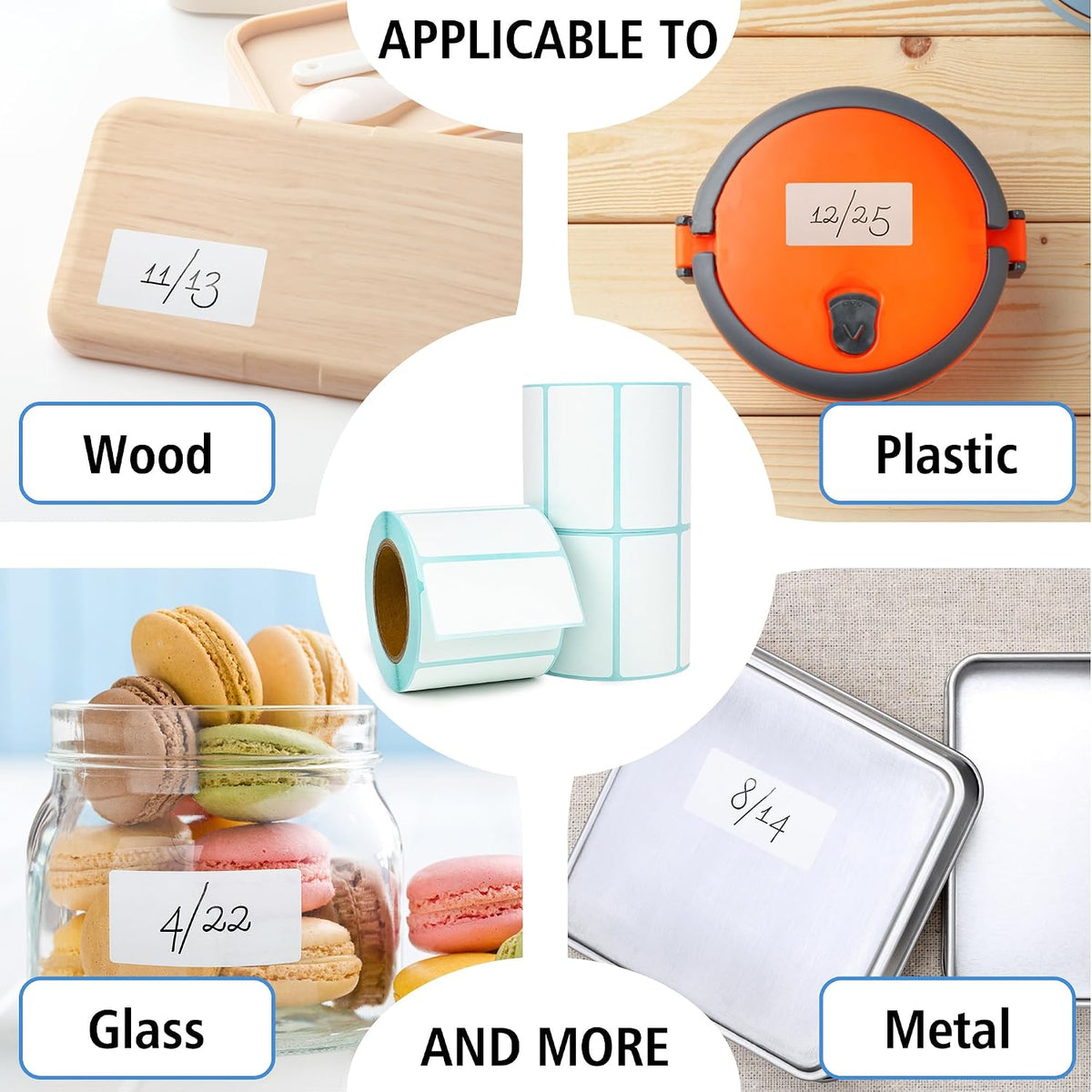 350（1 Rolls） Dissolvable Food Labels with Dispenser, 1" x 2" | BPA-Free Water Dissolving Labels, No Residue, Ideal for Freezer Meal Prep Containers, Glass Jars & Storage Bags