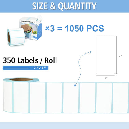 350（1 Rolls） Dissolvable Food Labels with Dispenser, 1" x 2" | BPA-Free Water Dissolving Labels, No Residue, Ideal for Freezer Meal Prep Containers, Glass Jars & Storage Bags