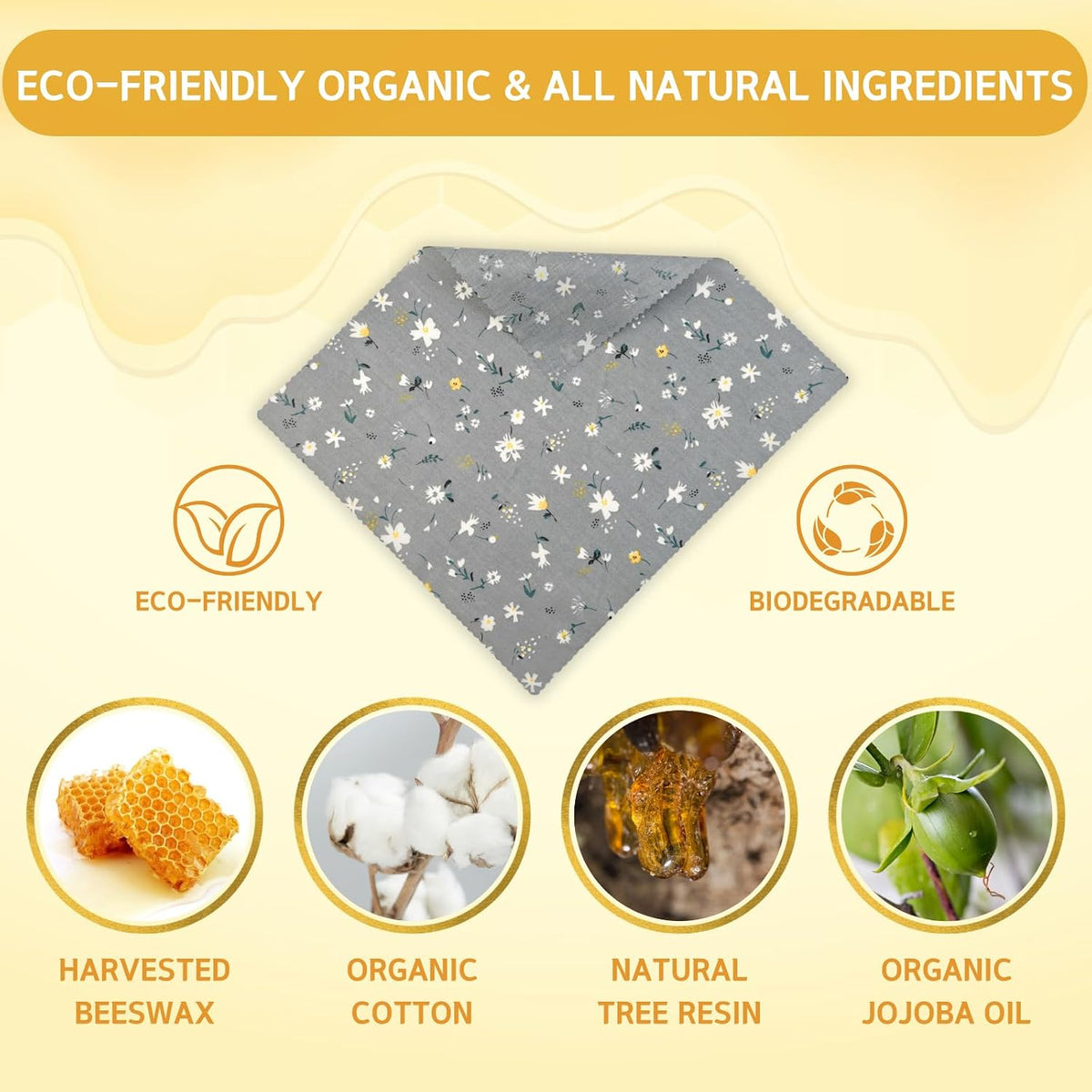 Reusable Beeswax Wrap - 9 Pack Beeswax Wraps for Food, Eco-Friendly Beeswax Food Wraps, Bread Sandwich Wrapper - Organic, Sustainable, Zero Waste, Reusable Plastic-Free Food Storage Wrap, 1XL, 3M, 5S