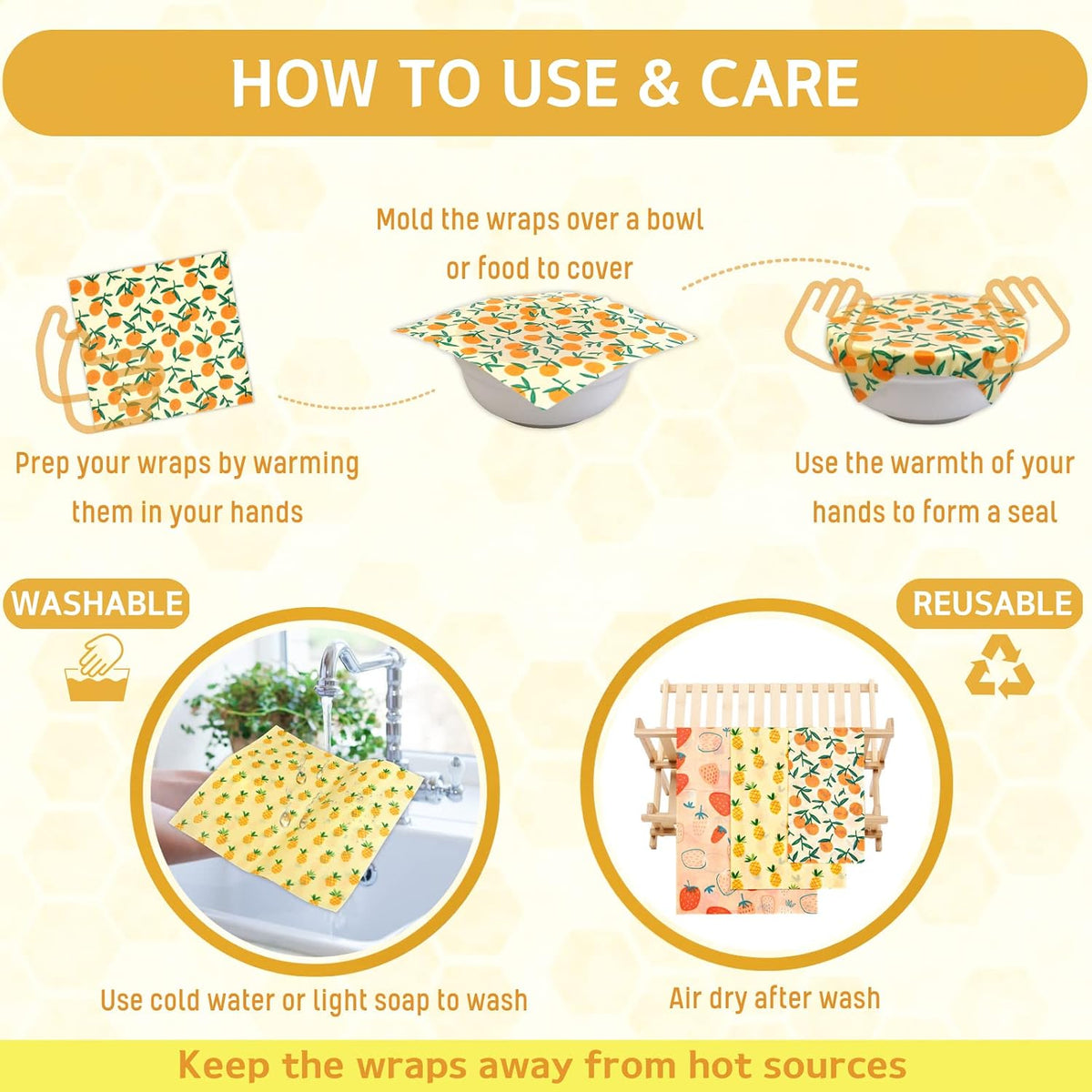 Reusable Beeswax Wrap - 9 Pack Beeswax Wraps for Food, Eco-Friendly Beeswax Food Wraps, Bread Sandwich Wrapper - Organic, Sustainable, Zero Waste, Reusable Plastic-Free Food Storage Wrap, 1XL, 3M, 5S