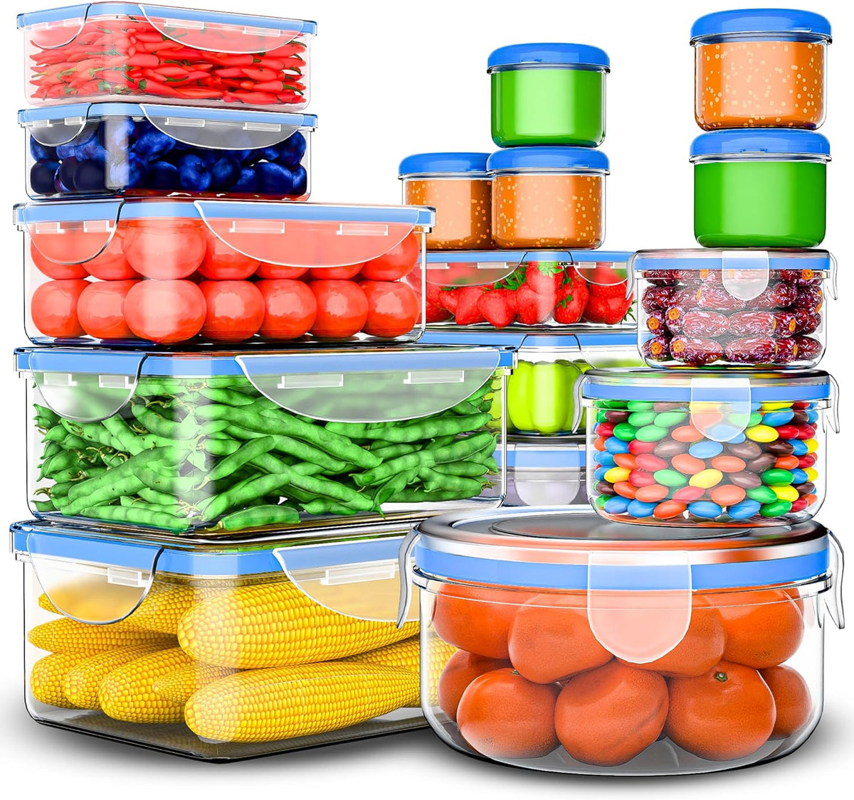 Large Food Storage Containers with Lids Airtight-85 OZ to small Containers-Total 526OZ Stackable Kitchen Set -BPA Free Leak proof containers- Freezer Microwave safe