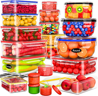 Large Food Storage Containers with Lids Airtight-85 OZ to small Containers-Total 526OZ Stackable Kitchen Set -BPA Free Leak proof containers- Freezer Microwave safe