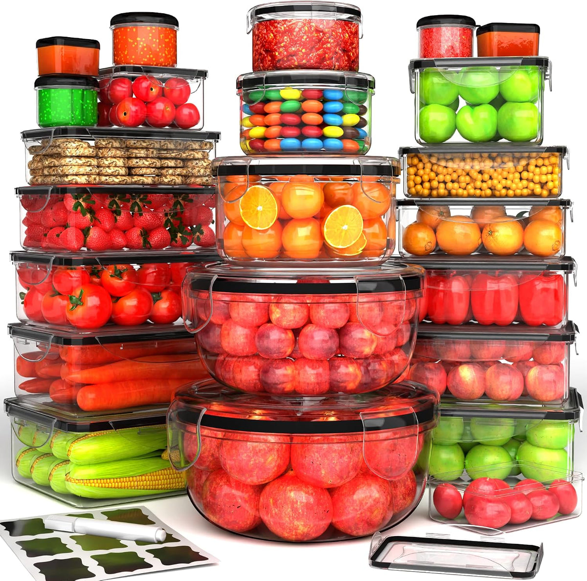 Large Food Storage Containers with Lids Airtight-85 OZ to small Containers-Total 526OZ Stackable Kitchen Set -BPA Free Leak proof containers- Freezer Microwave safe