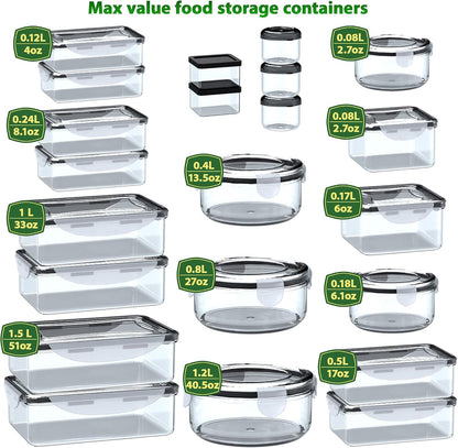 Large Food Storage Containers with Lids Airtight-85 OZ to small Containers-Total 526OZ Stackable Kitchen Set -BPA Free Leak proof containers- Freezer Microwave safe