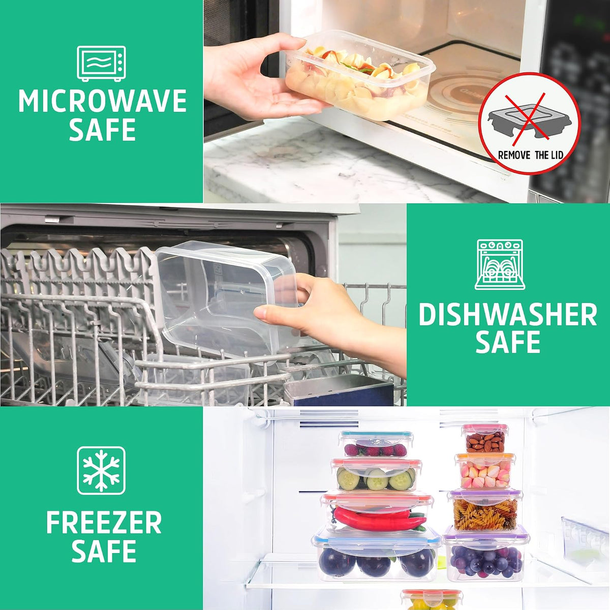 Large Food Storage Containers with Lids Airtight-85 OZ to small Containers-Total 526OZ Stackable Kitchen Set -BPA Free Leak proof containers- Freezer Microwave safe