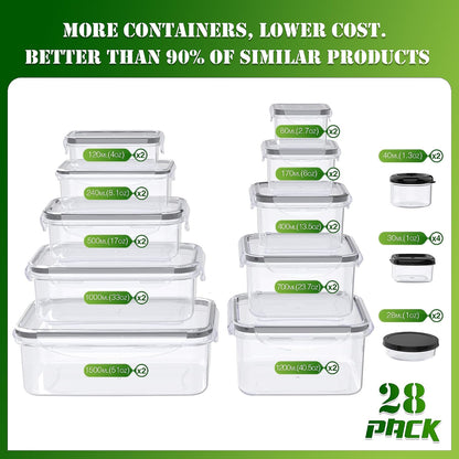 Large Food Storage Containers with Lids Airtight-85 OZ to small Containers-Total 526OZ Stackable Kitchen Set -BPA Free Leak proof containers- Freezer Microwave safe