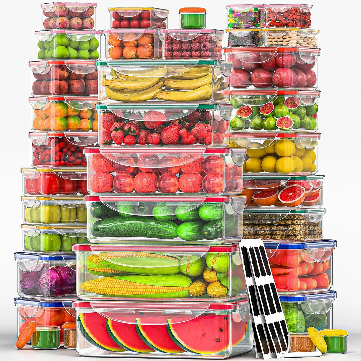 Large Food Storage Containers with Lids Airtight-85 OZ to small Containers-Total 526OZ Stackable Kitchen Set -BPA Free Leak proof containers- Freezer Microwave safe