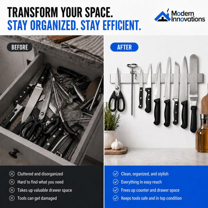 16 Inch Stainless Steel Magnetic Knife Bar with Multi-Purpose Functionality as a Knife Holder, Knife Strip, Magnetic Tool Organizer, Art Supply Organizer & Home Organizer