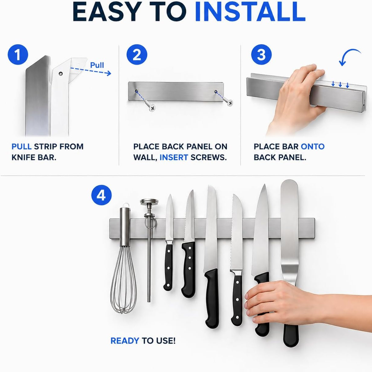 16 Inch Stainless Steel Magnetic Knife Bar with Multi-Purpose Functionality as a Knife Holder, Knife Strip, Magnetic Tool Organizer, Art Supply Organizer & Home Organizer