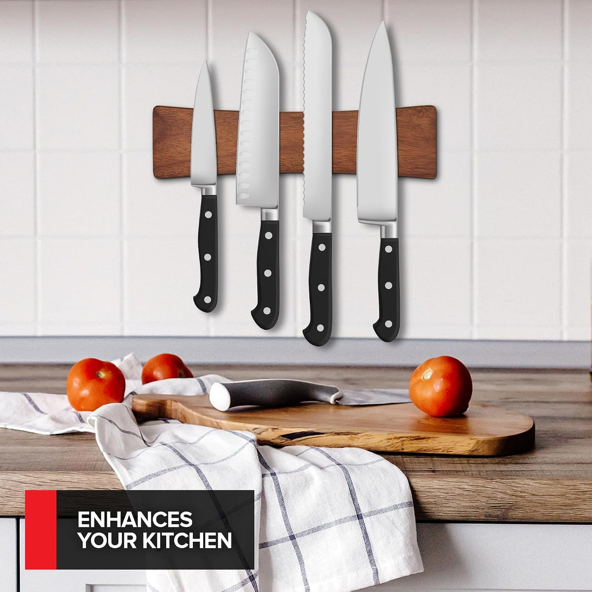 16 Inch Stainless Steel Magnetic Knife Bar with Multi-Purpose Functionality as a Knife Holder, Knife Strip, Magnetic Tool Organizer, Art Supply Organizer & Home Organizer