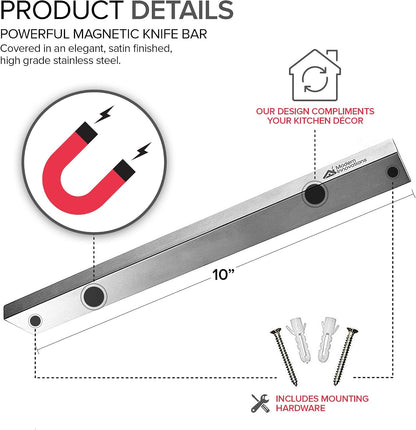 16 Inch Stainless Steel Magnetic Knife Bar with Multi-Purpose Functionality as a Knife Holder, Knife Strip, Magnetic Tool Organizer, Art Supply Organizer & Home Organizer