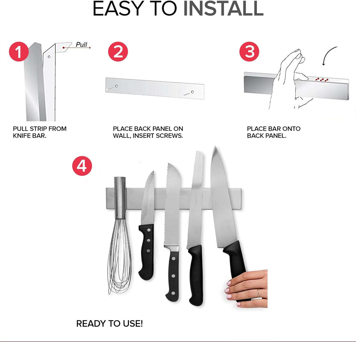16 Inch Stainless Steel Magnetic Knife Bar with Multi-Purpose Functionality as a Knife Holder, Knife Strip, Magnetic Tool Organizer, Art Supply Organizer & Home Organizer