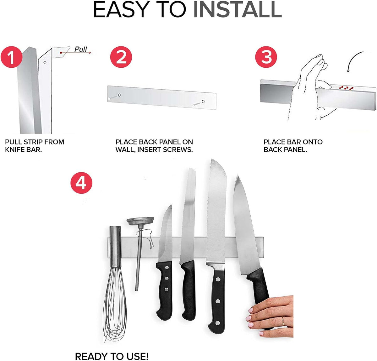 16 Inch Stainless Steel Magnetic Knife Bar with Multi-Purpose Functionality as a Knife Holder, Knife Strip, Magnetic Tool Organizer, Art Supply Organizer & Home Organizer