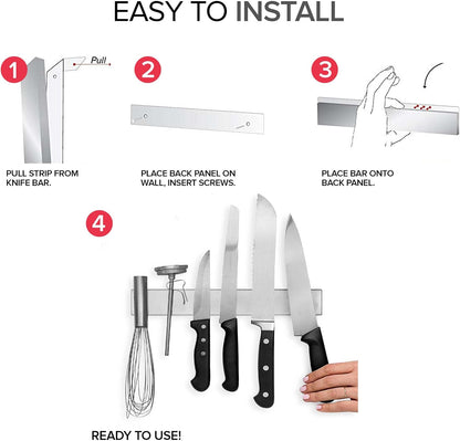 16 Inch Stainless Steel Magnetic Knife Bar with Multi-Purpose Functionality as a Knife Holder, Knife Strip, Magnetic Tool Organizer, Art Supply Organizer & Home Organizer