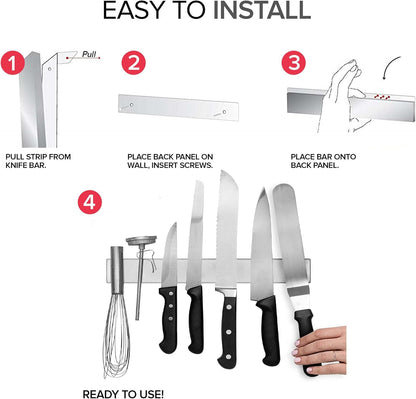 16 Inch Stainless Steel Magnetic Knife Bar with Multi-Purpose Functionality as a Knife Holder, Knife Strip, Magnetic Tool Organizer, Art Supply Organizer & Home Organizer