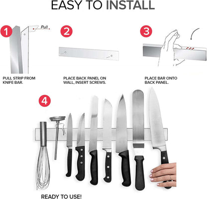 16 Inch Stainless Steel Magnetic Knife Bar with Multi-Purpose Functionality as a Knife Holder, Knife Strip, Magnetic Tool Organizer, Art Supply Organizer & Home Organizer