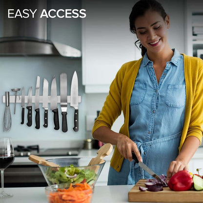 16 Inch Stainless Steel Magnetic Knife Bar with Multi-Purpose Functionality as a Knife Holder, Knife Strip, Magnetic Tool Organizer, Art Supply Organizer & Home Organizer