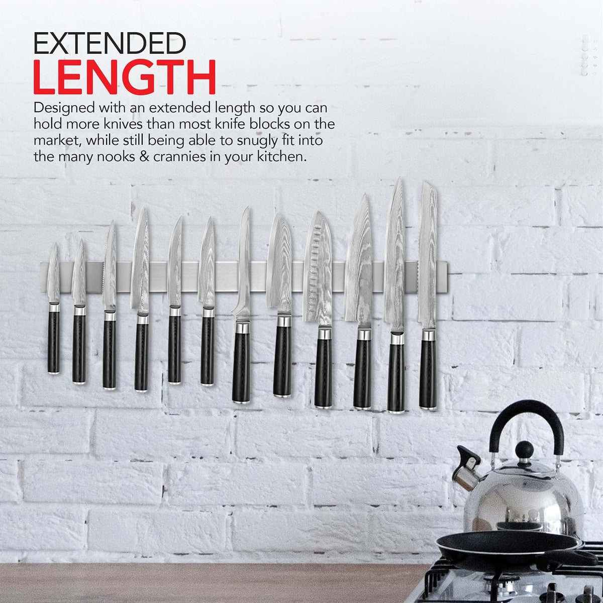 16 Inch Stainless Steel Magnetic Knife Bar with Multi-Purpose Functionality as a Knife Holder, Knife Strip, Magnetic Tool Organizer, Art Supply Organizer & Home Organizer