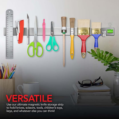 16 Inch Stainless Steel Magnetic Knife Bar with Multi-Purpose Functionality as a Knife Holder, Knife Strip, Magnetic Tool Organizer, Art Supply Organizer & Home Organizer