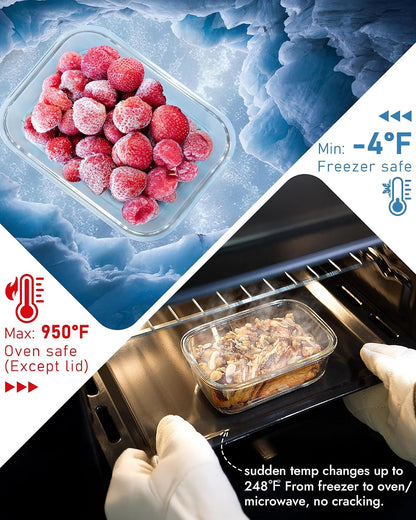 10-Pack Glass Food Storage Containers with Tempered Glass Lids – Borosilicate, Airtight, Oven-Safe (-4°F~950°F), BPA-Free, 4.4 & 1.6 Cup, Leak-Proof, Dishwasher Safe (Gray)