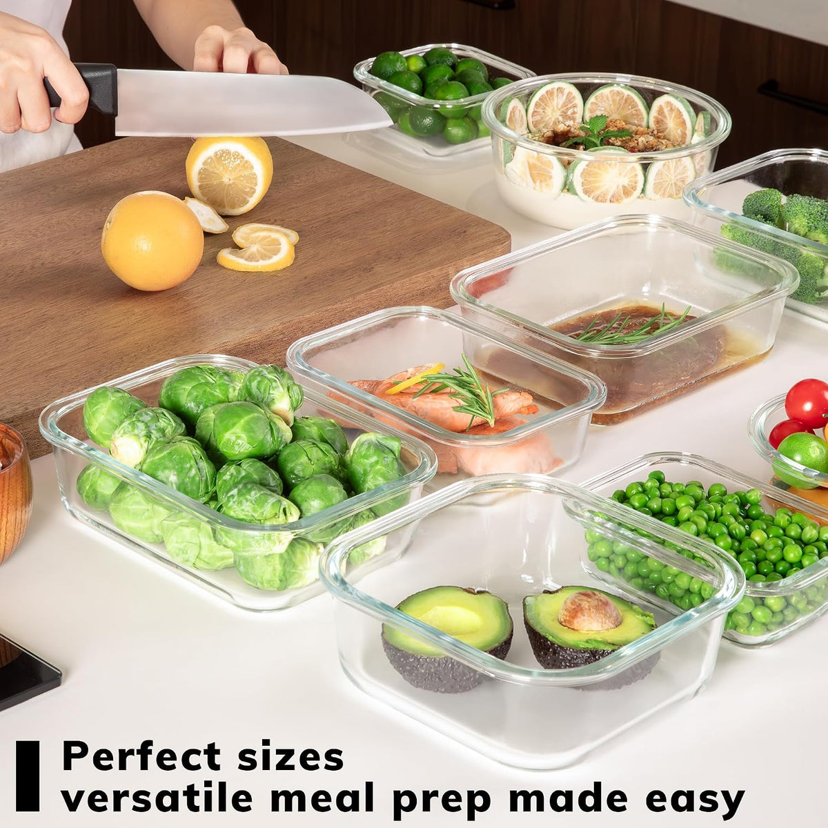 10-Pack Glass Food Storage Containers with Tempered Glass Lids – Borosilicate, Airtight, Oven-Safe (-4°F~950°F), BPA-Free, 4.4 & 1.6 Cup, Leak-Proof, Dishwasher Safe (Gray)