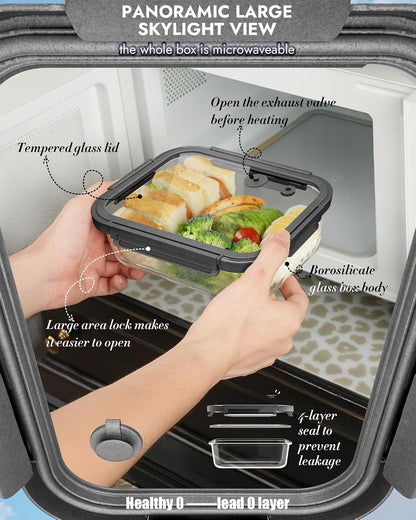 10-Pack Glass Food Storage Containers with Tempered Glass Lids – Borosilicate, Airtight, Oven-Safe (-4°F~950°F), BPA-Free, 4.4 & 1.6 Cup, Leak-Proof, Dishwasher Safe (Gray)