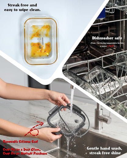 10-Pack Glass Food Storage Containers with Tempered Glass Lids – Borosilicate, Airtight, Oven-Safe (-4°F~950°F), BPA-Free, 4.4 & 1.6 Cup, Leak-Proof, Dishwasher Safe (Gray)