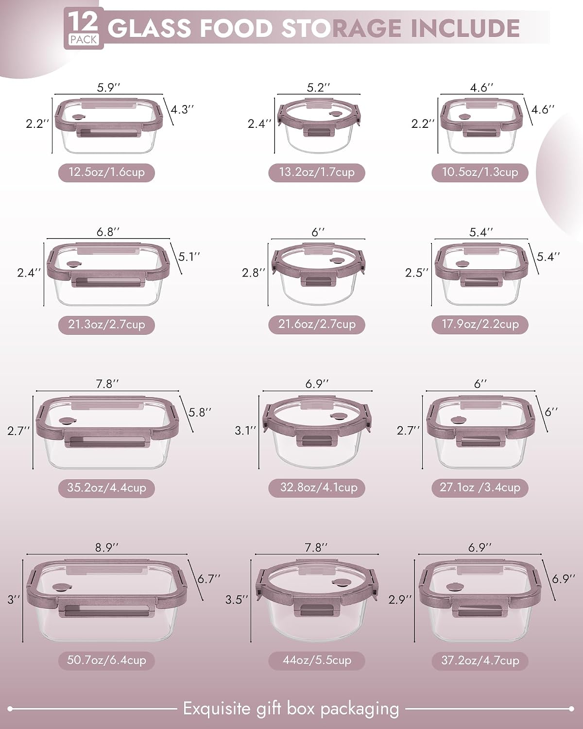 10-Pack Glass Food Storage Containers with Tempered Glass Lids – Borosilicate, Airtight, Oven-Safe (-4°F~950°F), BPA-Free, 4.4 & 1.6 Cup, Leak-Proof, Dishwasher Safe (Gray)