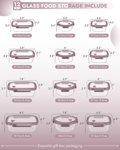 10-Pack Glass Food Storage Containers with Tempered Glass Lids – Borosilicate, Airtight, Oven-Safe (-4°F~950°F), BPA-Free, 4.4 & 1.6 Cup, Leak-Proof, Dishwasher Safe (Gray)